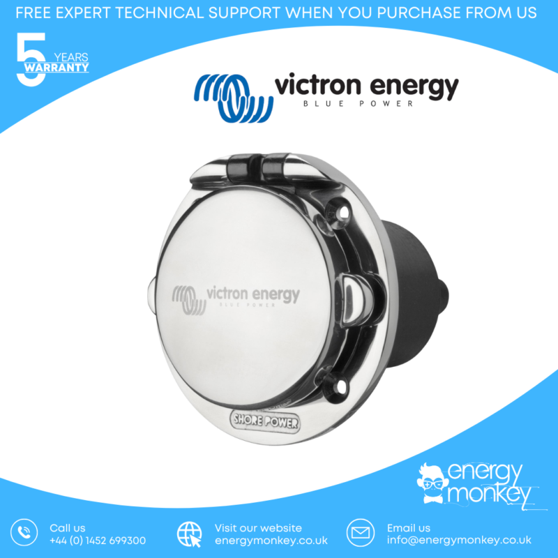 Victron Power Inlet stainless with cover 16A/250Vac (2p/3w)