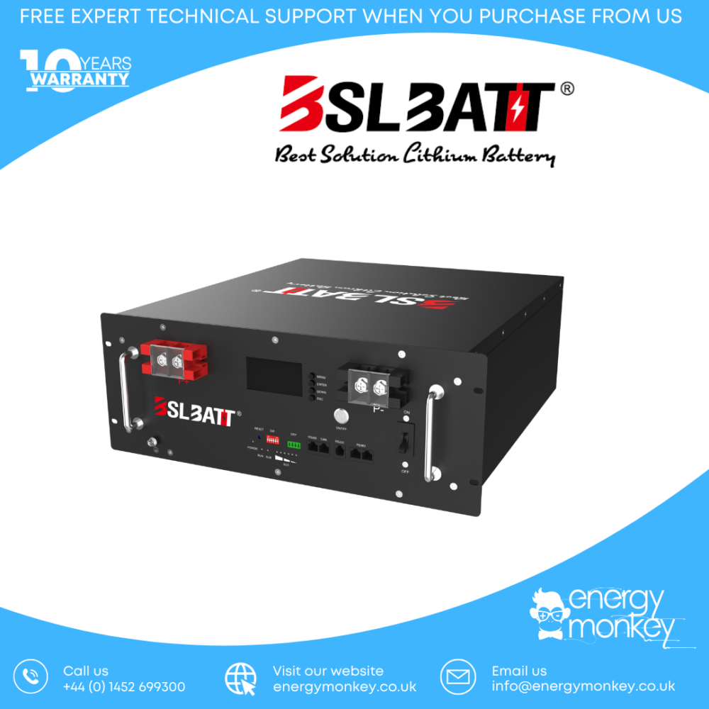 BSL 51.2v 4.8kWh Rack Mounted LiFePO4 Battery (16 cell) - black