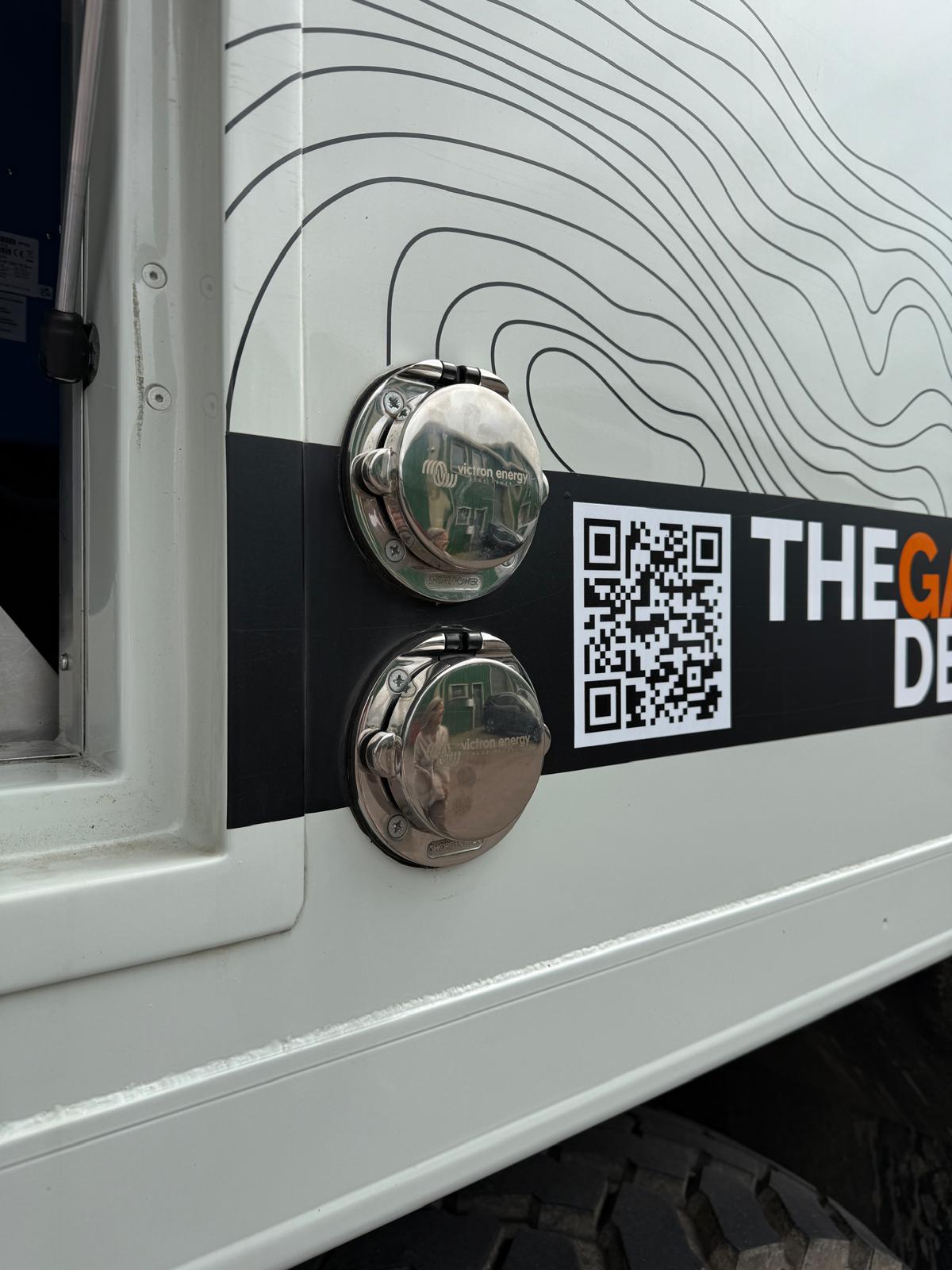 Dual Victron shore power connections for 120V and 230V worldwide overland truck electrical system